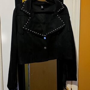 Black Studded Suede Jacket with Geometric Design